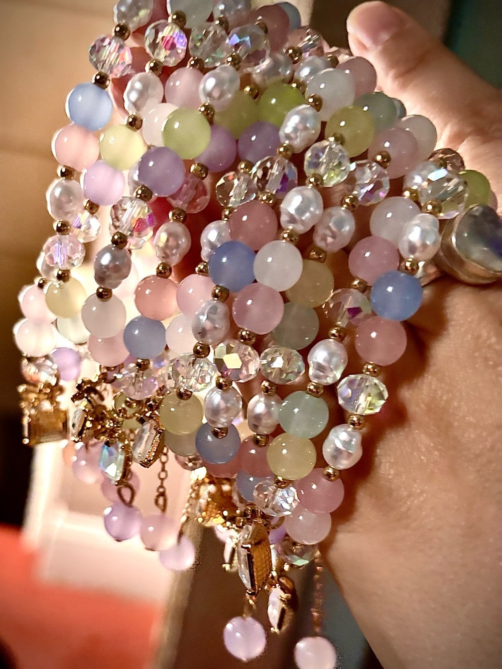 Pastel Beaded Multi-Strand Bracelet with Gold Accents!